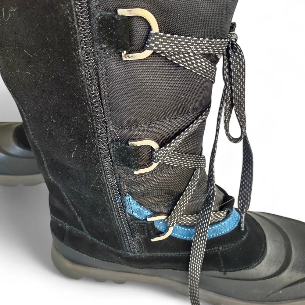 Baretraps Women's Black Winter Boots W/Faux Fur & Blue Trim 